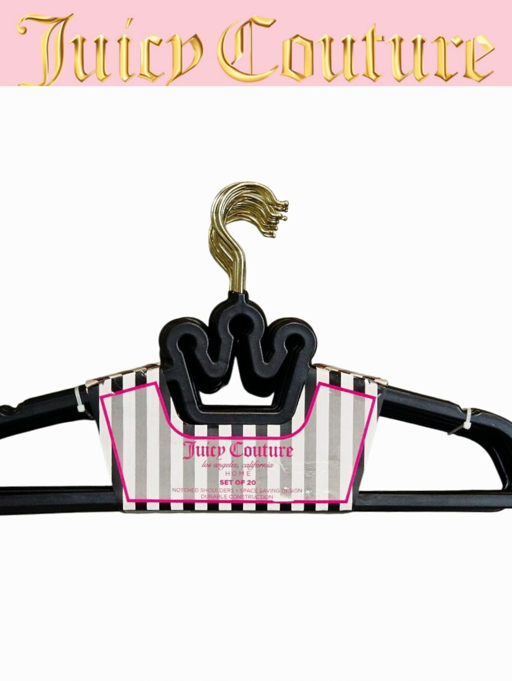 Juicy Couture Notched Shoulder Space Saving Crown Set of 20 Hangers-Black/Gold